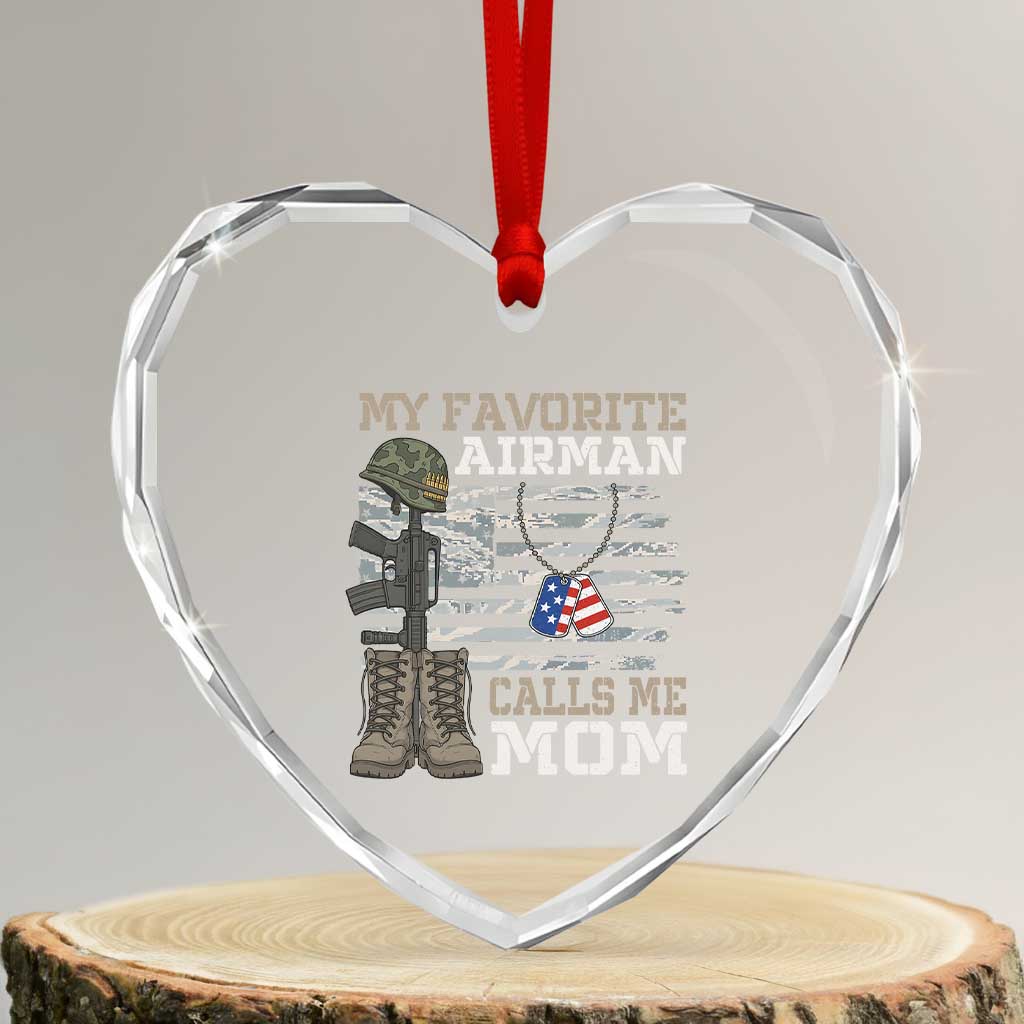 Proud Air Force Mom Heart Crystal Glass Ornament My Favorite Airman Military Family Camo US Flag TS10 Transparent Glass 3'' Heart Print Your Wear