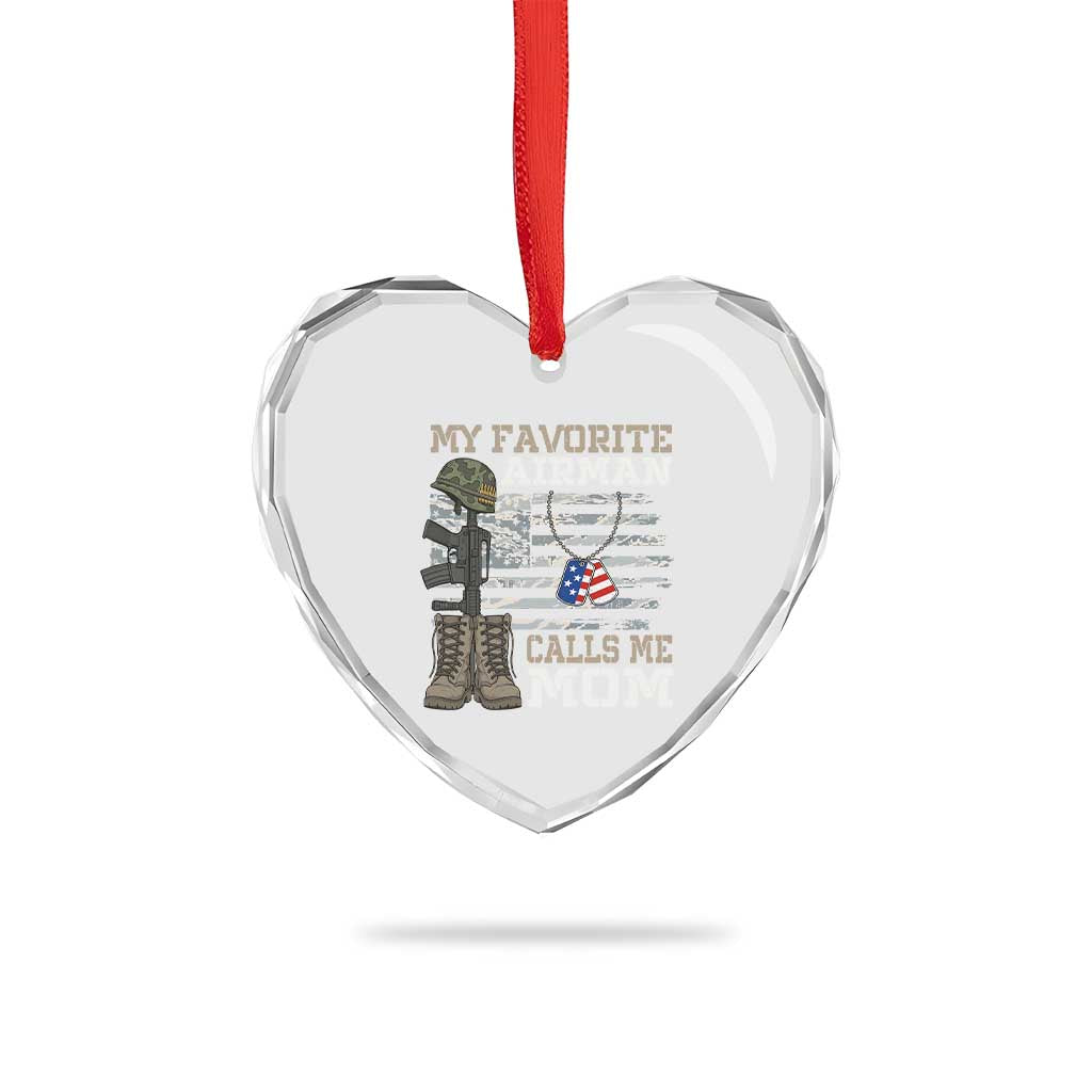 Proud Air Force Mom Heart Crystal Glass Ornament My Favorite Airman Military Family Camo US Flag TS10 Print Your Wear