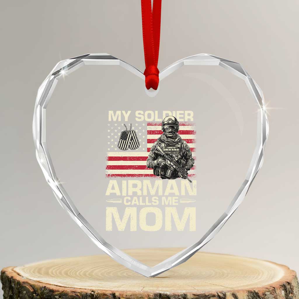 Proud Air Force Mom Heart Crystal Glass Ornament My Soldier Airman Calls Me Mom US Flag TS10 Transparent Glass 3'' Heart Print Your Wear