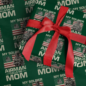 Proud Air Force Mom Wrapping Paper Roll My Soldier Airman Calls Me Mom US Flag TS10 Green Print Your Wear