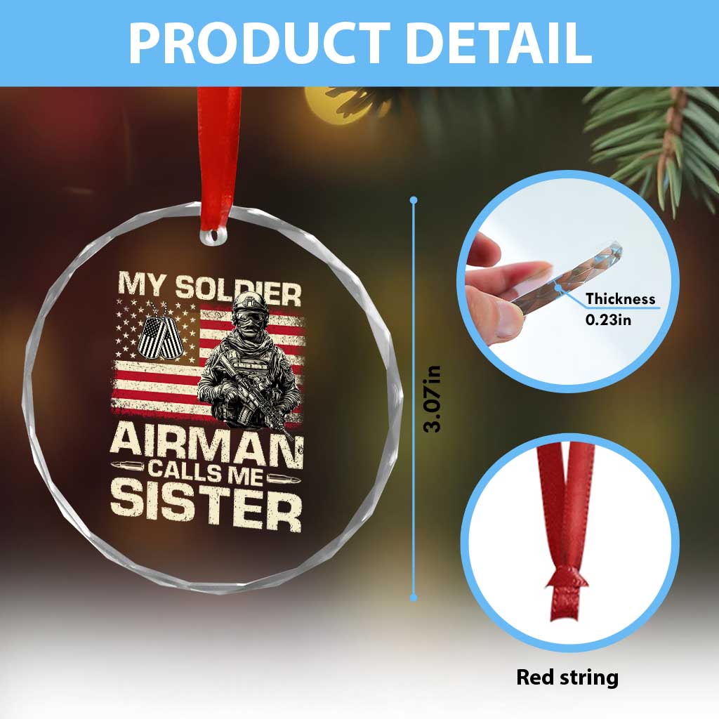 Proud Air Force Sister Crystal Glass Ornament My Soldier Airman Calls Me Sister US Flag TS10 Print Your Wear