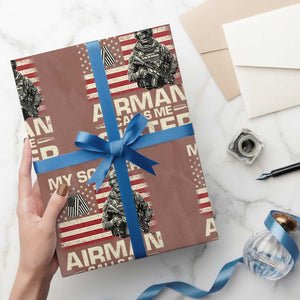 Proud Air Force Sister Wrapping Paper Roll My Soldier Airman Calls Me Sister US Flag TS10 Mocha Print Your Wear