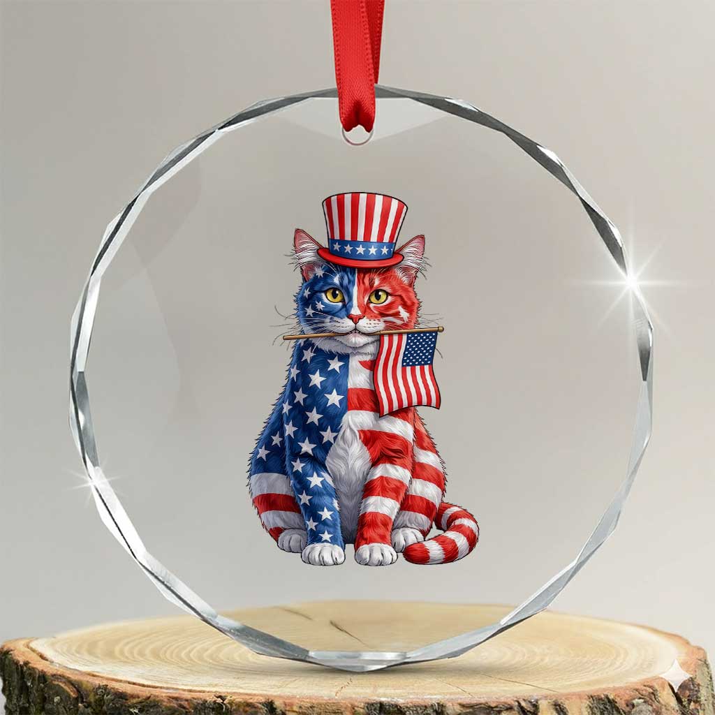 Proud American Cat Lover Crystal Glass Ornament Patriotic Animal Lover Gift TS12 Transparent Glass 3'' Circle Print Your Wear