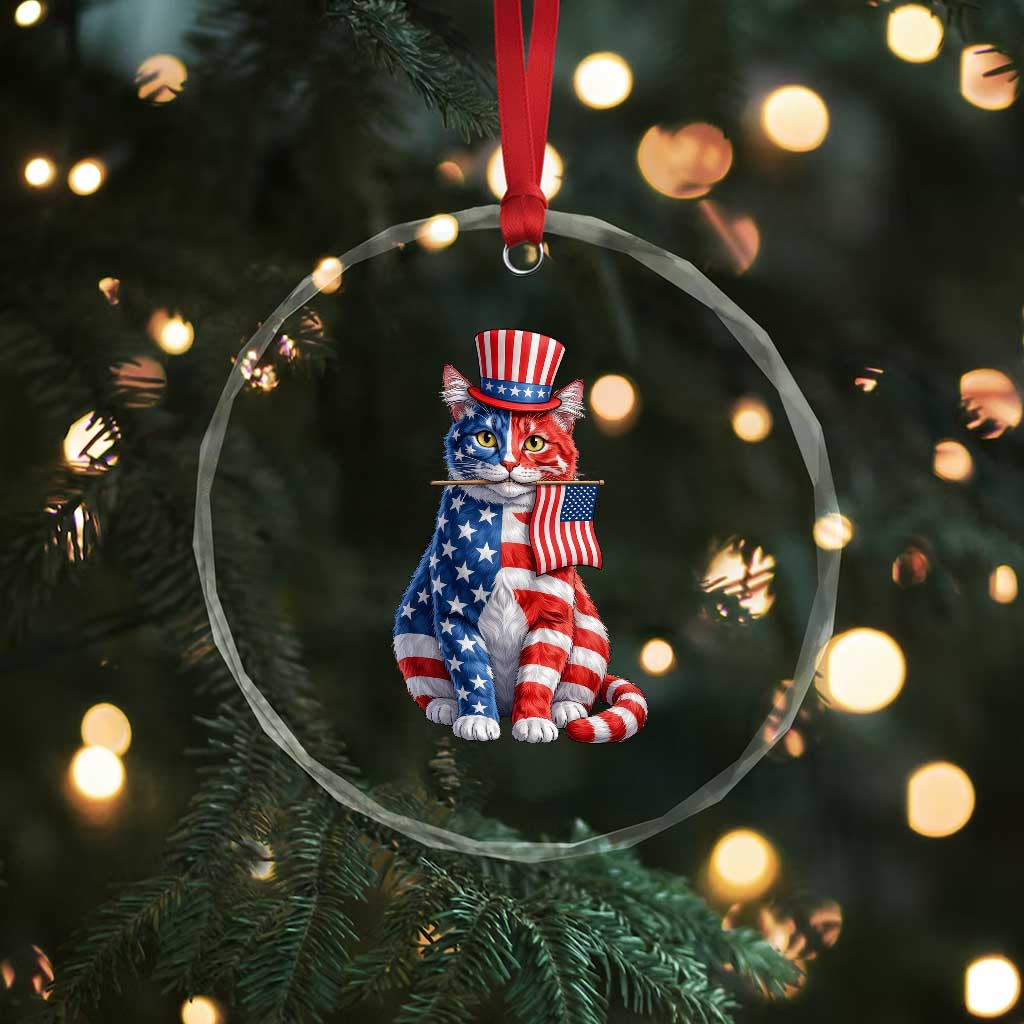 Proud American Cat Lover Crystal Glass Ornament Patriotic Animal Lover Gift TS12 Print Your Wear