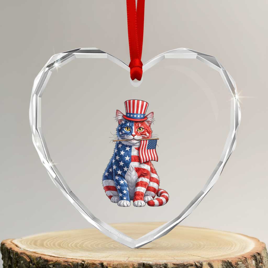 Proud American Cat Lover Heart Crystal Glass Ornament Patriotic Animal Lover Gift TS12 Transparent Glass 3'' Heart Print Your Wear