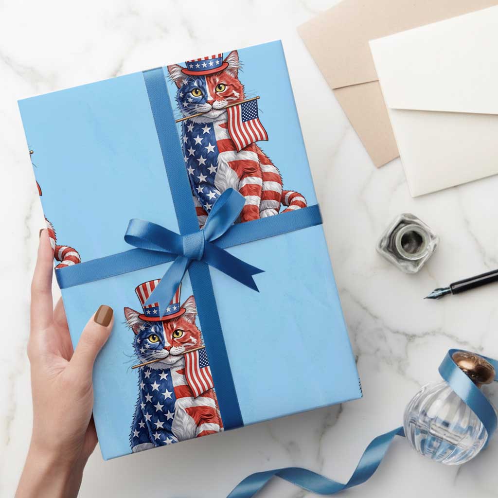 Proud American Cat Lover Wrapping Paper Roll Patriotic Animal Lover Gift TS12 Light Blue Print Your Wear