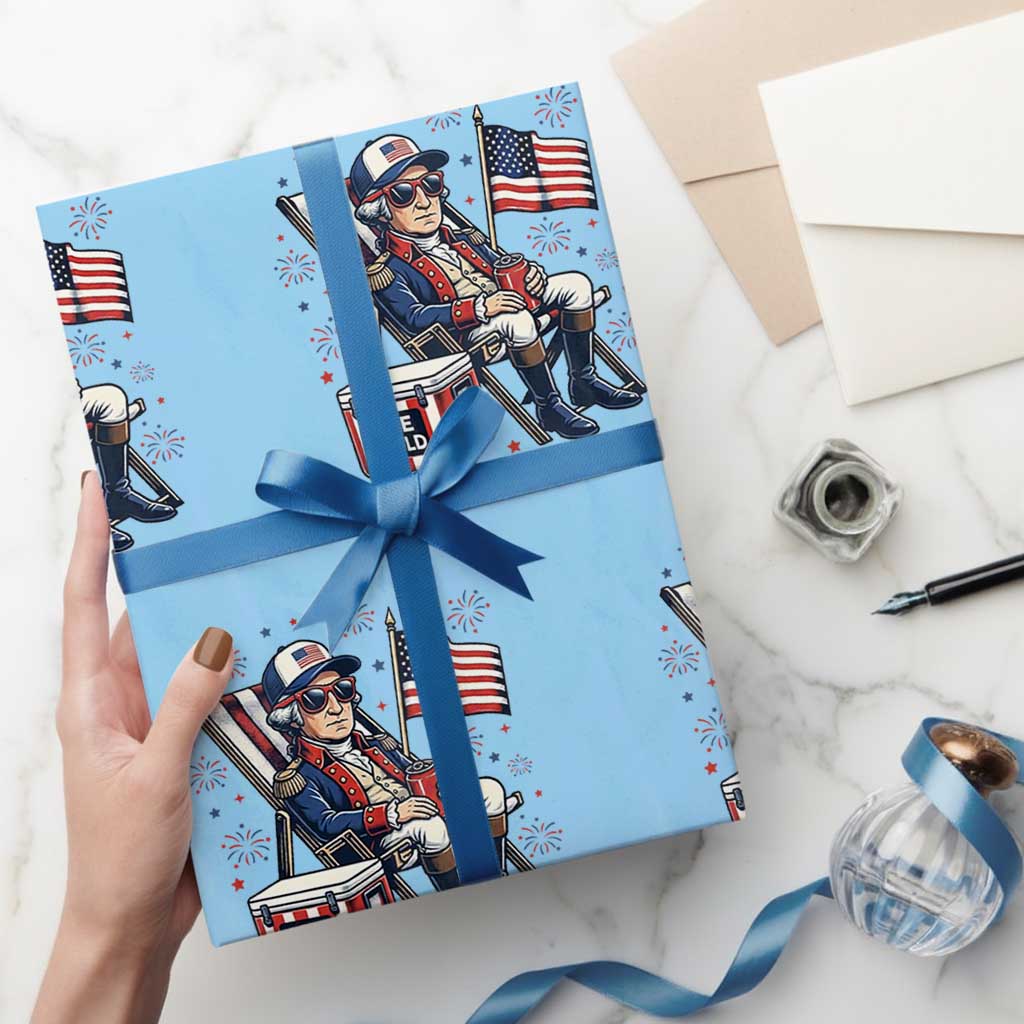 Proud American George Washington Patriotic Wrapping Paper Roll TS12 Light Blue Print Your Wear