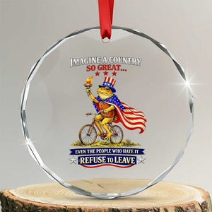 Proud American Humor Patriotic Frog On Bicycle Graphic Crystal Glass Ornament Imagine A Country So Great Pride TS02 Transparent Glass 3'' Circle Print Your Wear
