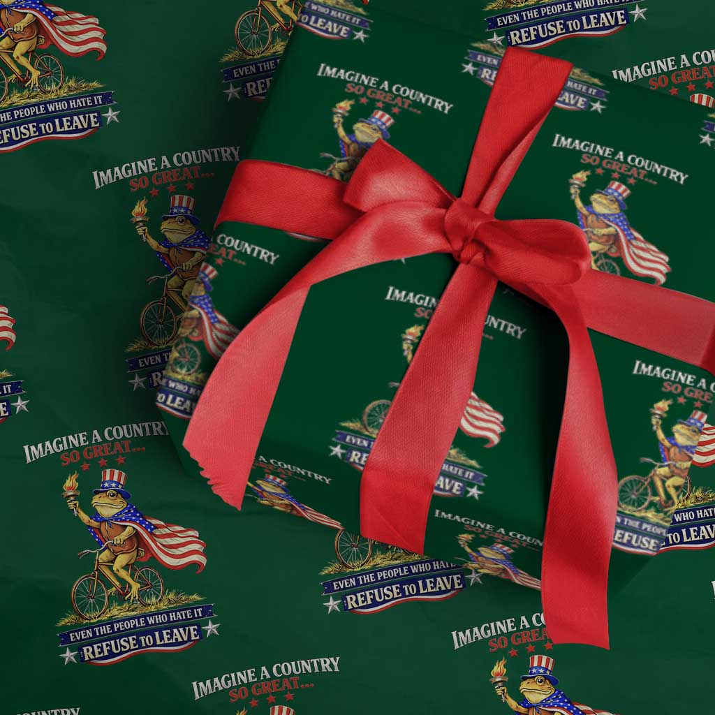 Proud American Humor Patriotic Frog On Bicycle Graphic Wrapping Paper Roll Imagine A Country So Great Pride TS02 Green Print Your Wear