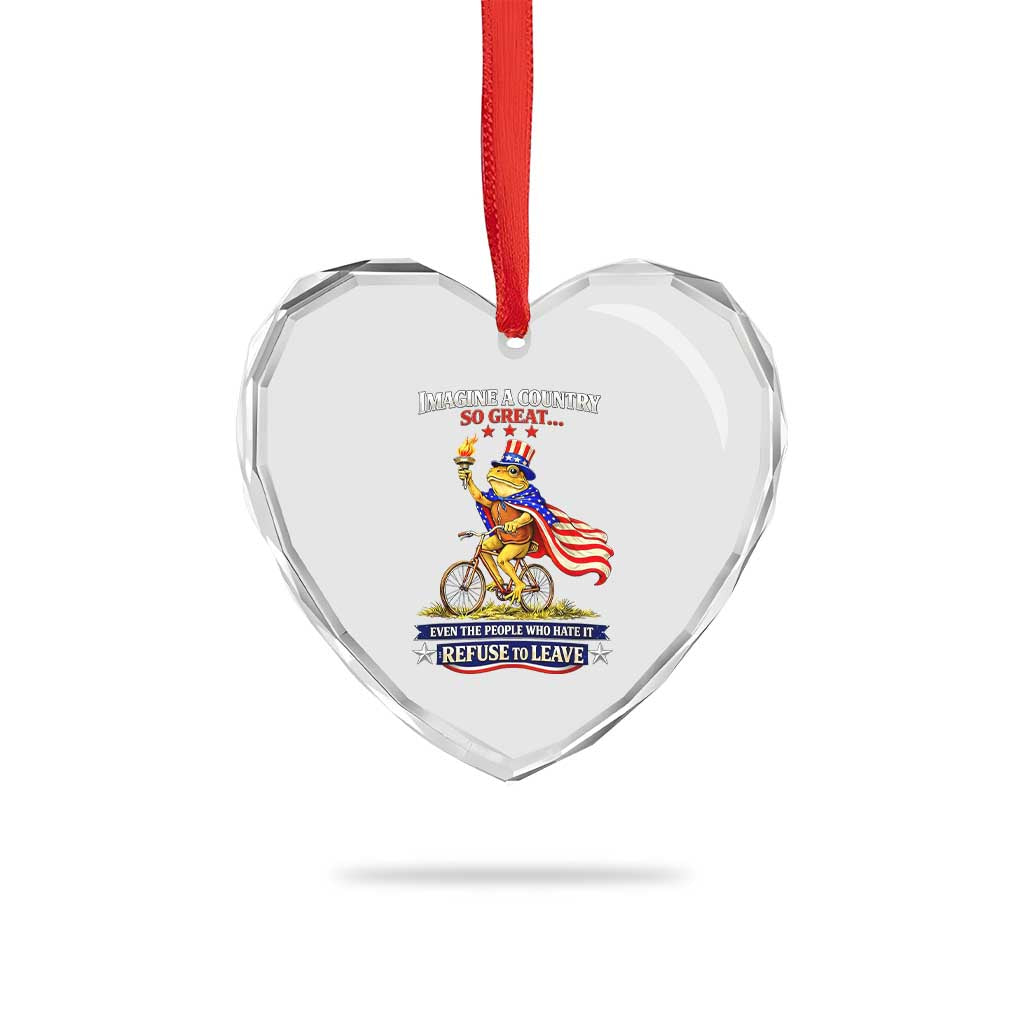 Proud American Humor Patriotic Frog On Bicycle Graphic Heart Crystal Glass Ornament Imagine A Country So Great Pride TS02 Print Your Wear
