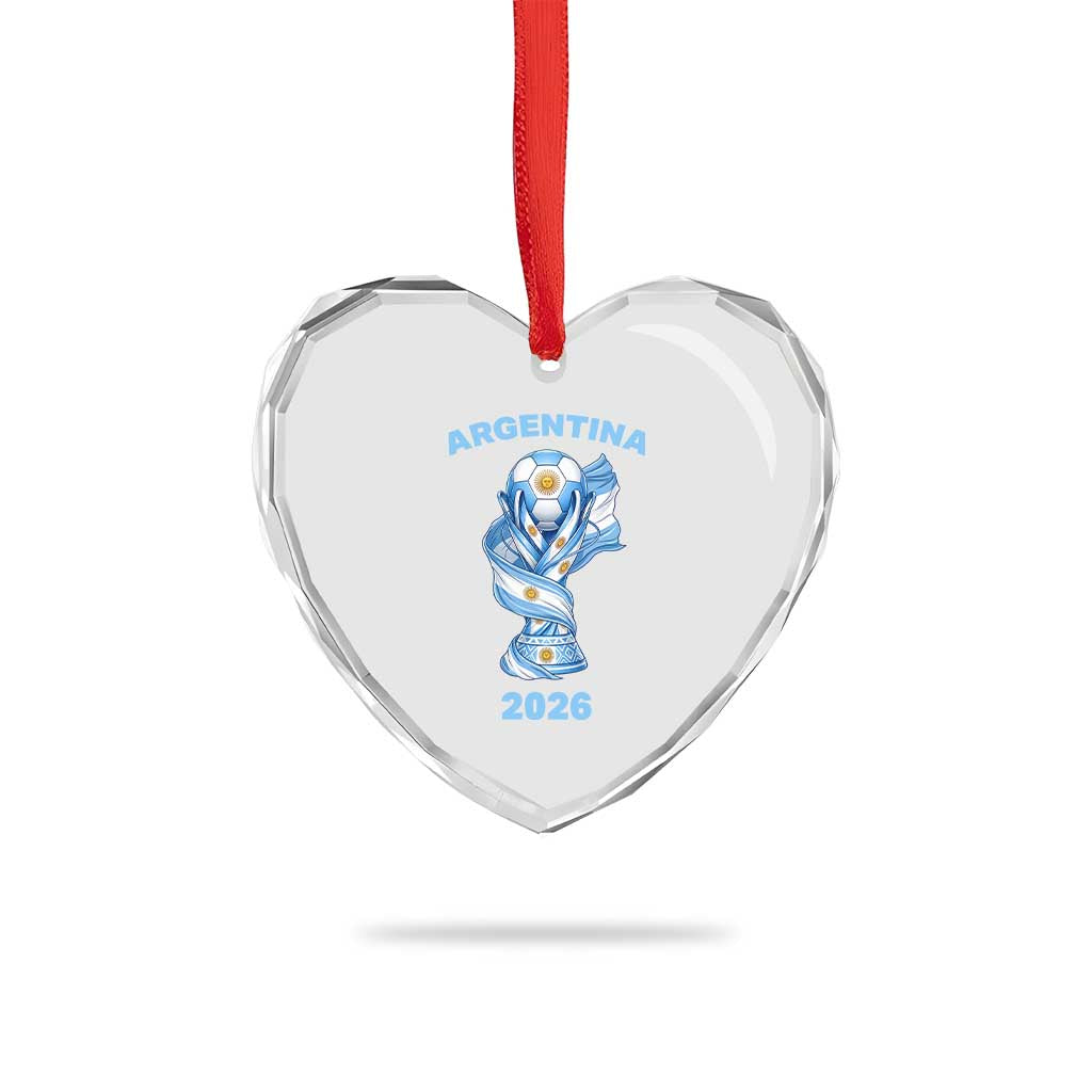 Proud Argentina Soccer 2026 Heart Crystal Glass Ornament World Football Fan Gift