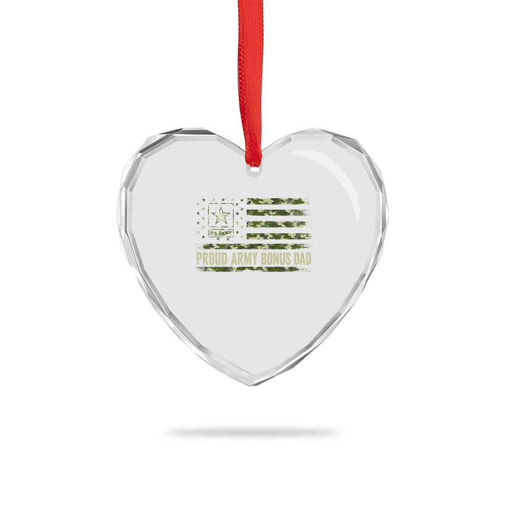 Proud Army Bonus Dad Heart Crystal Glass Ornament Vintage Stepdad Birthday Step Dad Camo US Flag