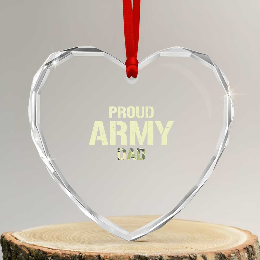 Proud Army Dad Heart Crystal Glass Ornament Military Camo American Flag Father's Day