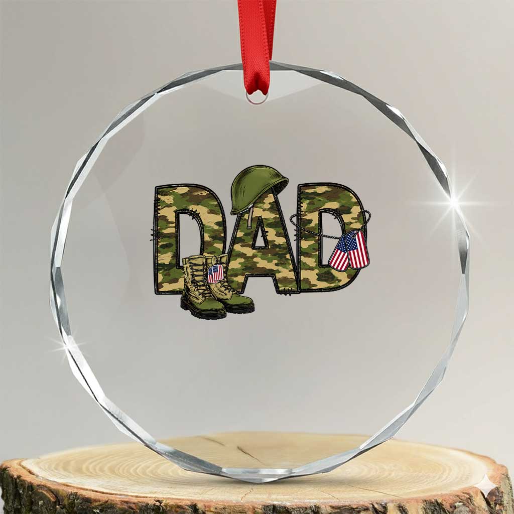 Proud Army Dad USA Flag Camo Crystal Glass Ornament Fathers Day Gift TS12 Transparent Glass 3'' Circle Print Your Wear