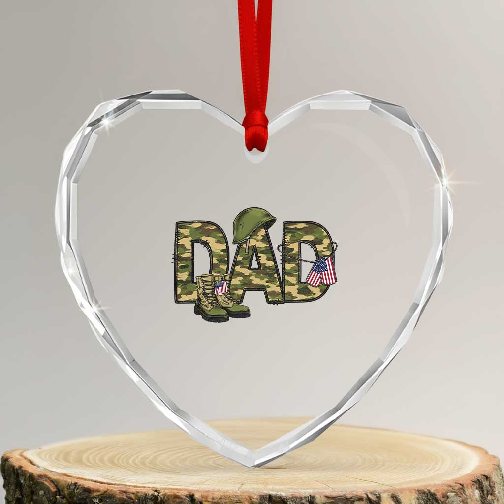 Proud Army Dad USA Flag Camo Heart Crystal Glass Ornament Fathers Day Gift TS12 Transparent Glass 3'' Heart Print Your Wear