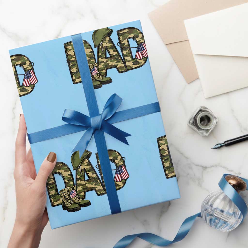 Proud Army Dad USA Flag Camo Wrapping Paper Roll Fathers Day Gift TS12 Light Blue Print Your Wear
