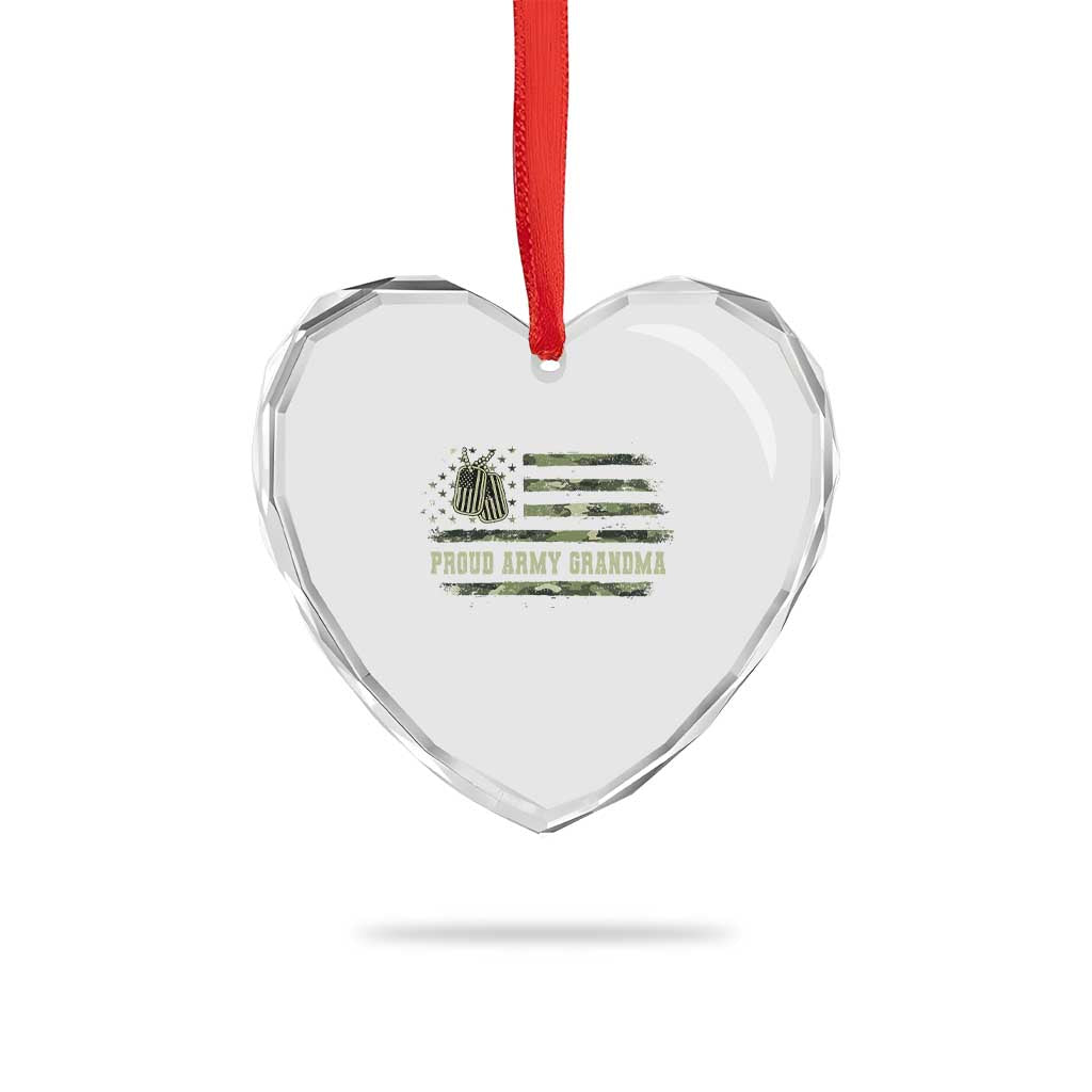 Proud Army Grandma Heart Crystal Glass Ornament Vintage Camo American Flag Veteran TS11 Print Your Wear