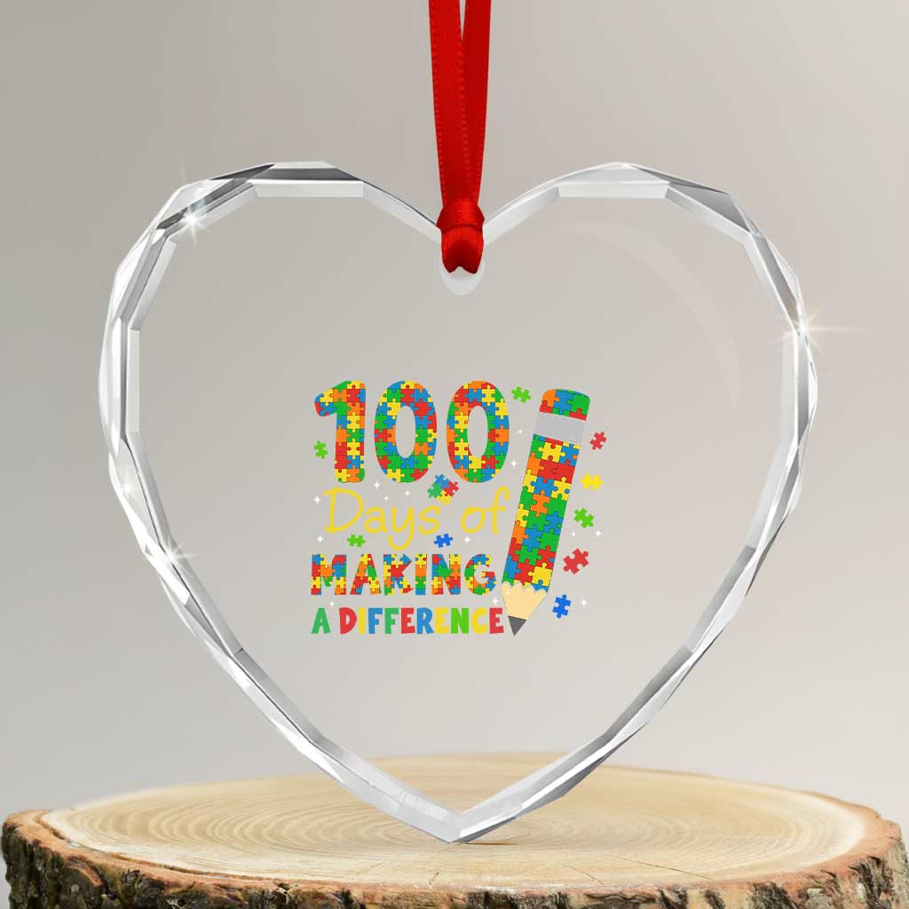 Proud Autism Teacher 100 Days Of School Heart Crystal Glass Ornament Making A Difference TS12 Transparent Glass 3'' Heart Print Your Wear