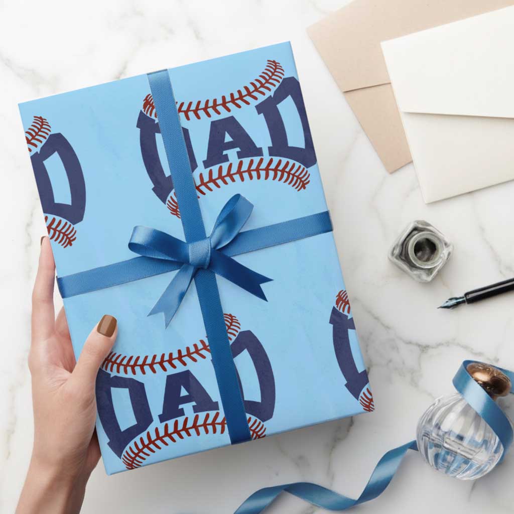Proud Baseball Dad Wrapping Paper Roll Game Day Gift For Him TS12 Light Blue Print Your Wear