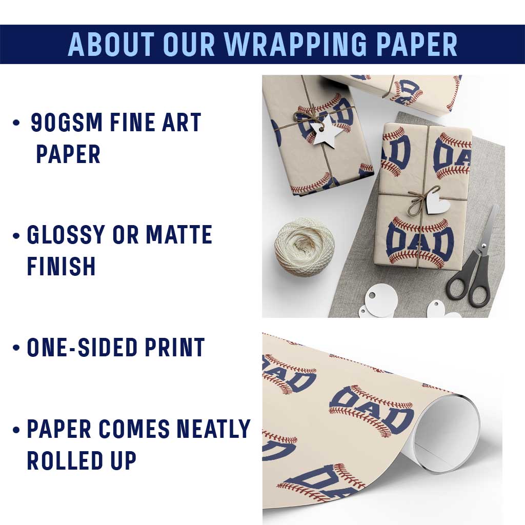 Proud Baseball Dad Wrapping Paper Roll Game Day Gift For Him TS12 Print Your Wear