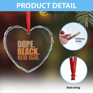 Proud Black New Dad Heart Crystal Glass Ornament African American Fathers Day Gift