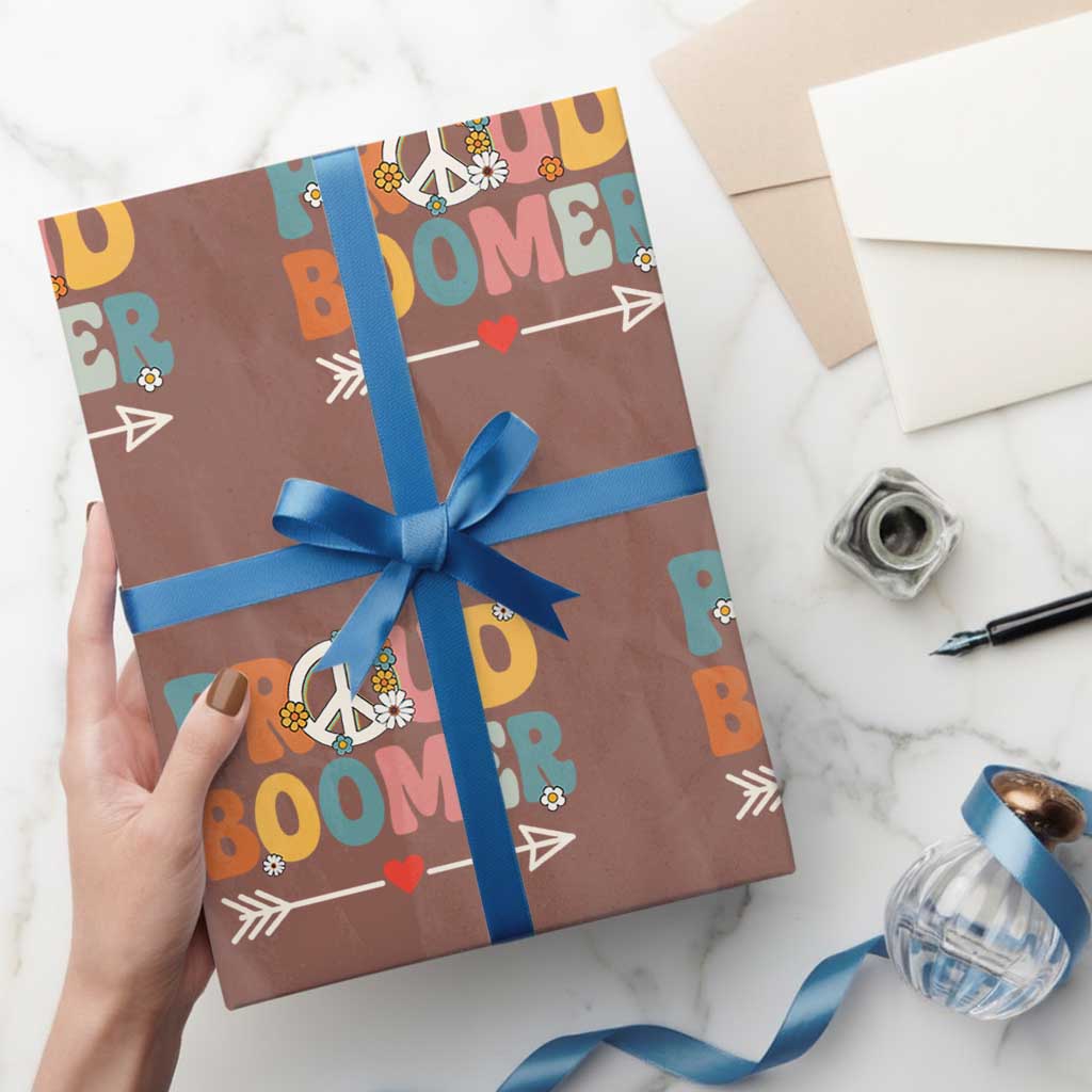 Proud Boomer Wrapping Paper Roll Boomers Generation Peace Sign Hippie 50s 60s TS10 Mocha Print Your Wear