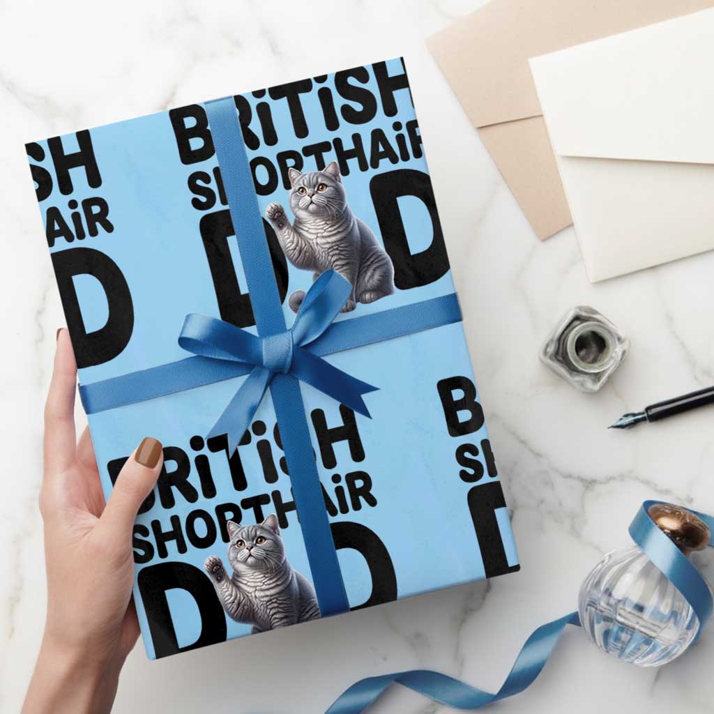 Proud British Shorthair Dad Wrapping Paper Roll Cute Cat Fathers Day Gift TS12 Light Blue Print Your Wear