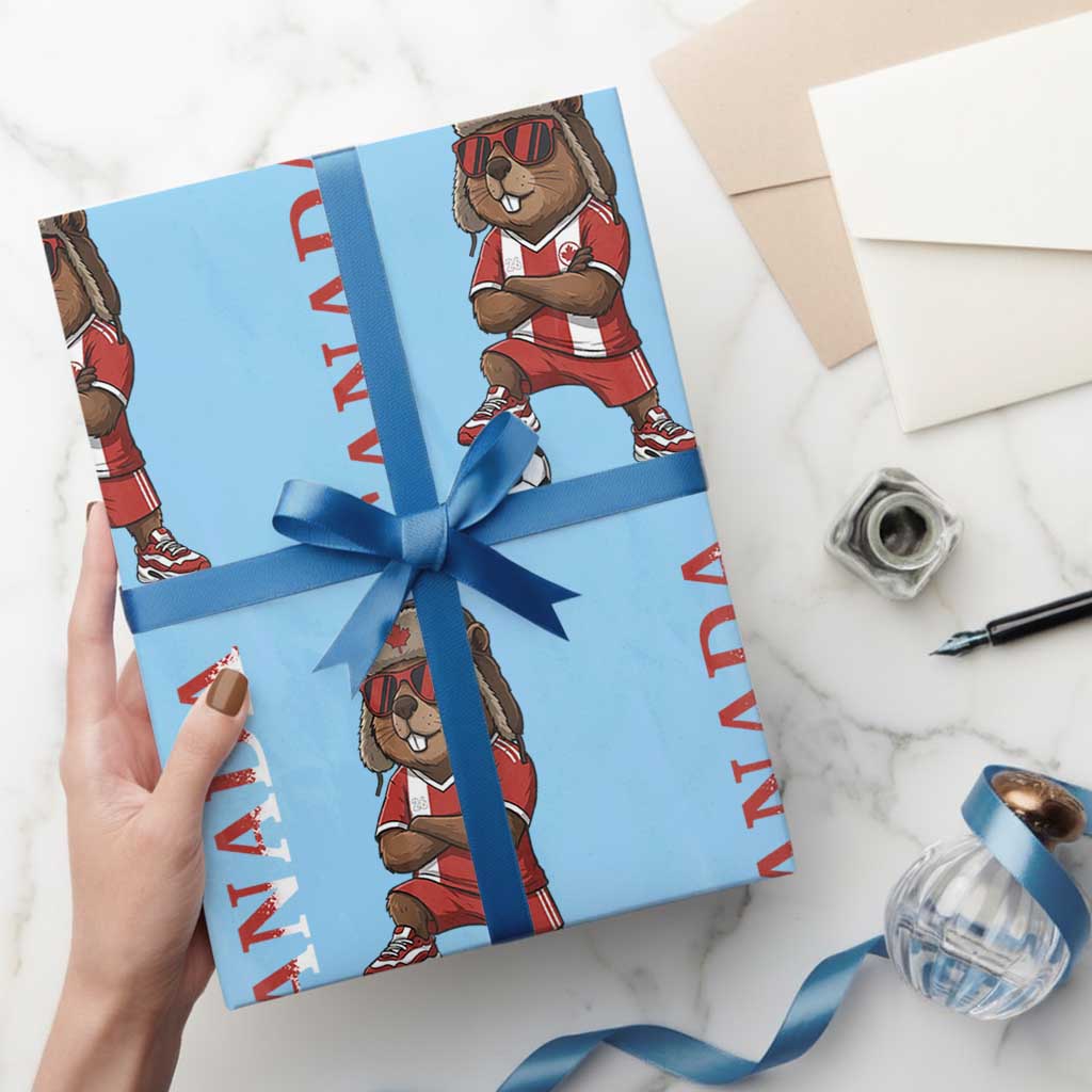 Proud Canada Soccer Beaver Wrapping Paper Roll Funny Football Fan Gift TS12 Light Blue Print Your Wear