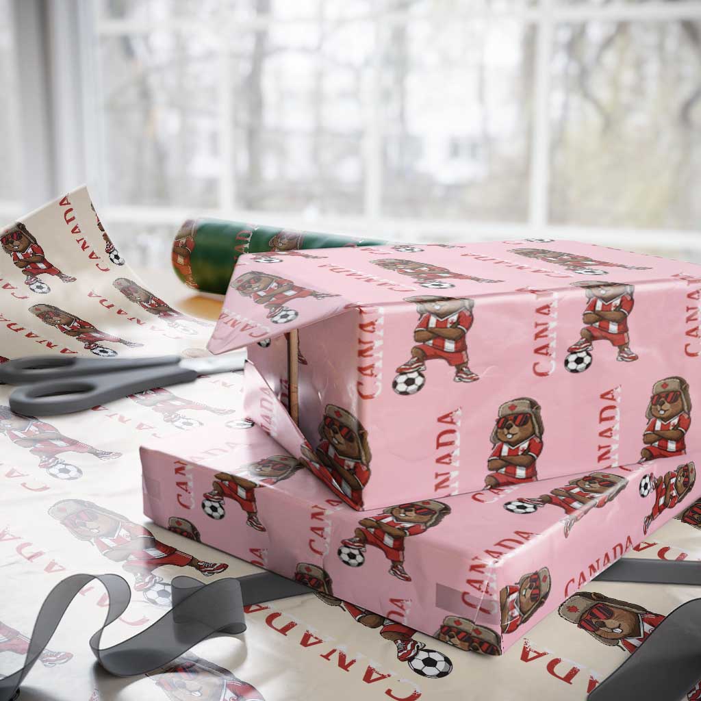 Proud Canada Soccer Beaver Wrapping Paper Roll Funny Football Fan Gift TS12 Light Pink Print Your Wear