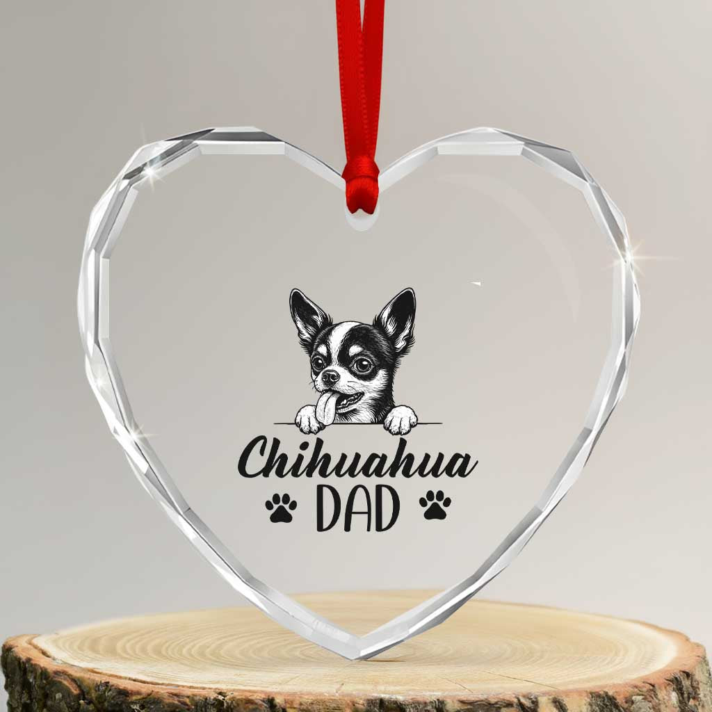 Proud Chihuahua Dad Heart Crystal Glass Ornament Dog Lover Gift Idea TS12 Transparent Glass 3'' Heart Print Your Wear