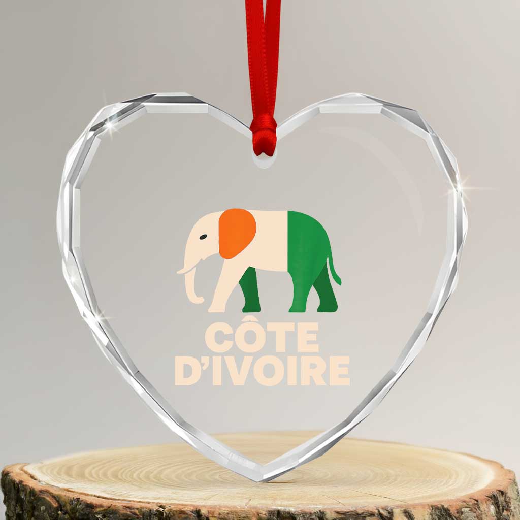 Proud Côte d'Ivoire Elephant Ivory Coast Flag Heart Crystal Glass Ornament Ivorian Pride Retro Souvenir