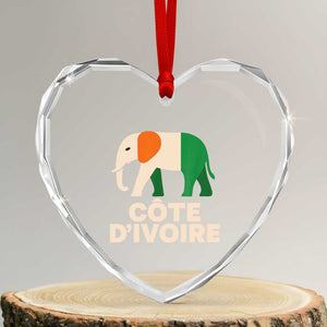 Proud Côte d'Ivoire Elephant Ivory Coast Flag Heart Crystal Glass Ornament Ivorian Pride Retro Souvenir