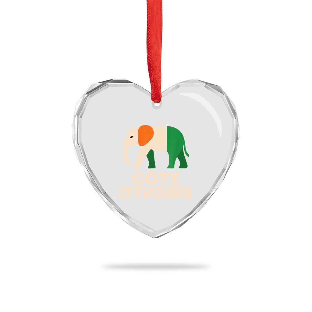 Proud Côte d'Ivoire Elephant Ivory Coast Flag Heart Crystal Glass Ornament Ivorian Pride Retro Souvenir