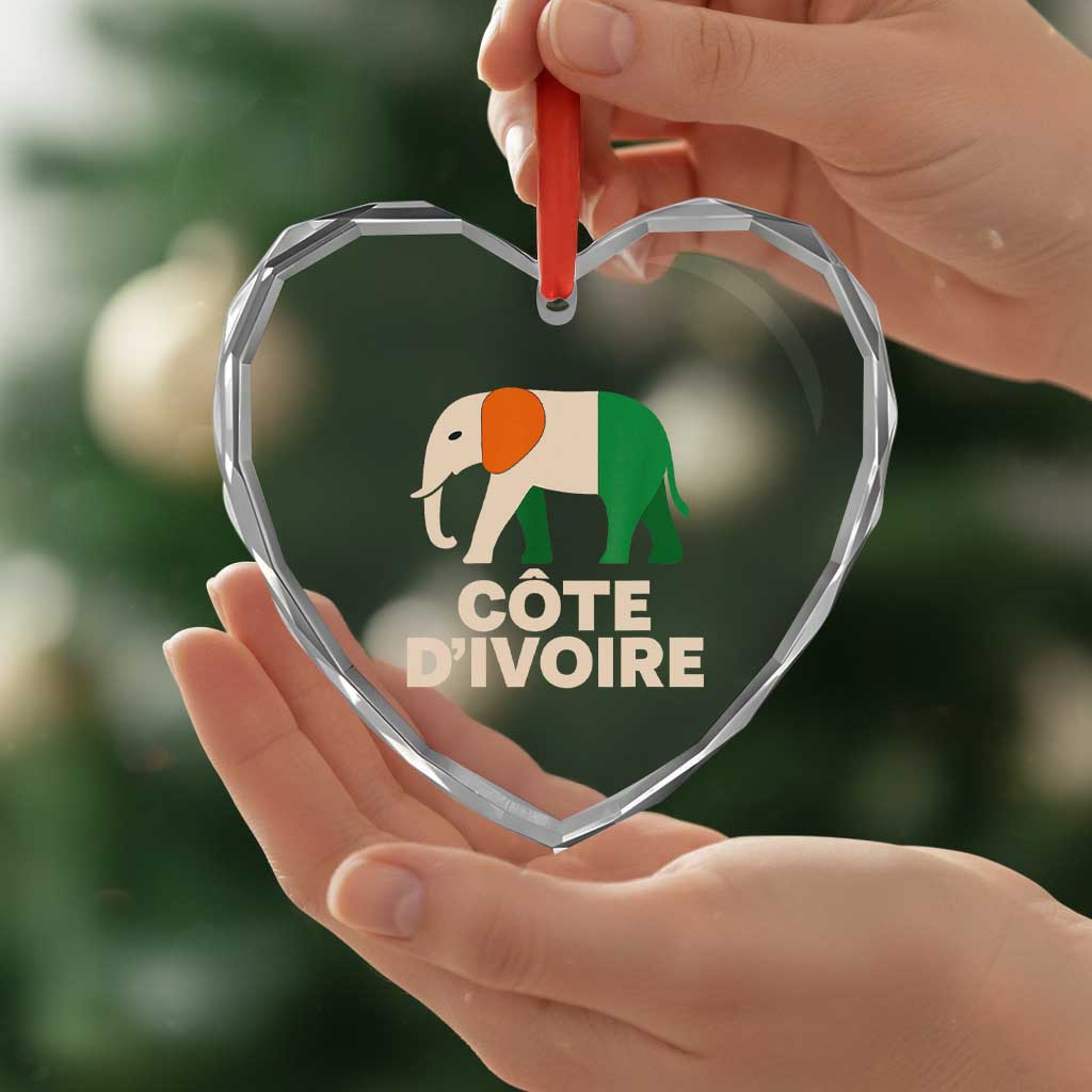 Proud Côte d'Ivoire Elephant Ivory Coast Flag Heart Crystal Glass Ornament Ivorian Pride Retro Souvenir
