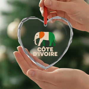 Proud Côte d'Ivoire Elephant Ivory Coast Flag Heart Crystal Glass Ornament Ivorian Pride Retro Souvenir