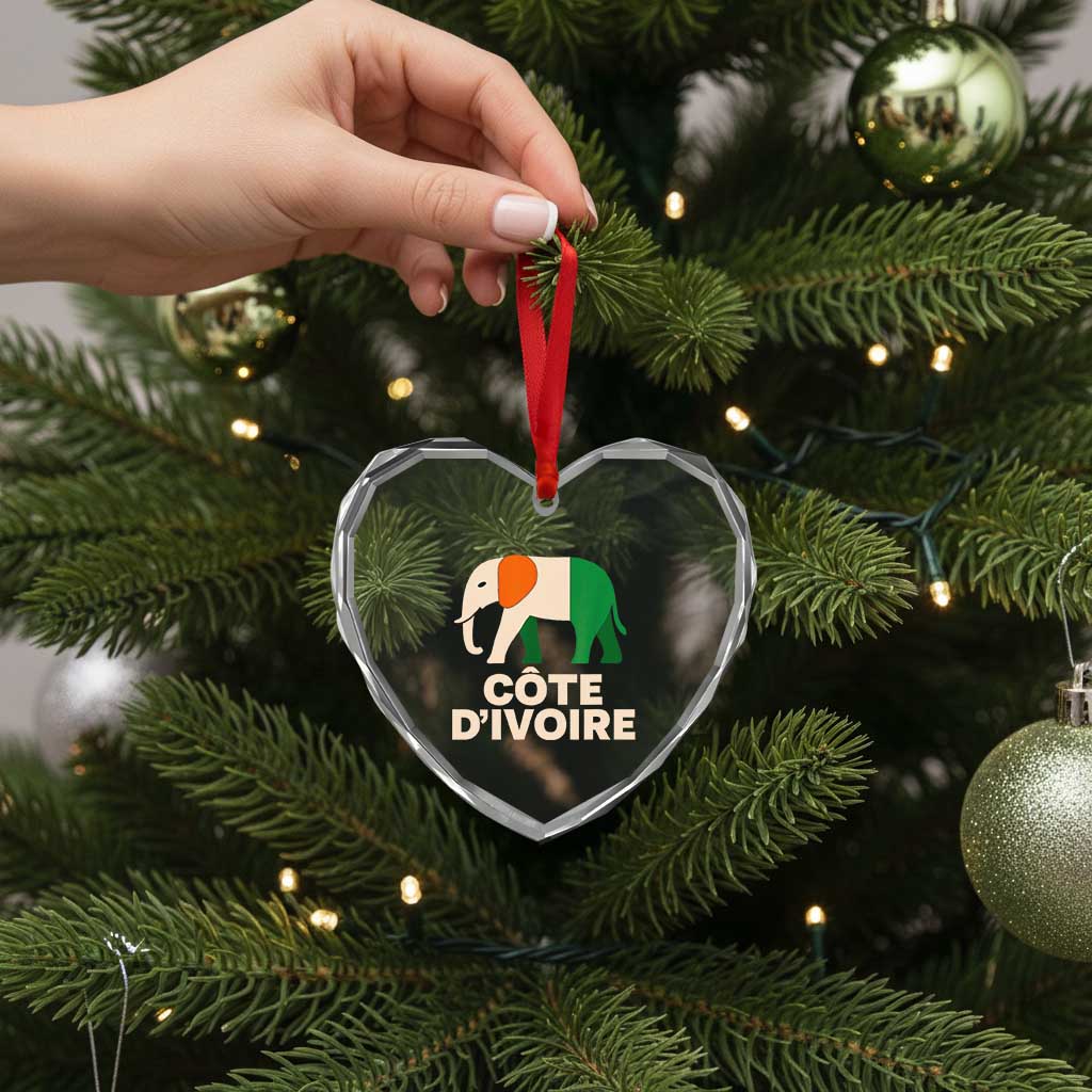 Proud Côte d'Ivoire Elephant Ivory Coast Flag Heart Crystal Glass Ornament Ivorian Pride Retro Souvenir