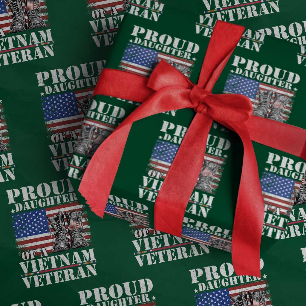 Proud Daughter Of A Vietnam Veteran Wrapping Paper Roll American Flag Army Boots TS11 Green Print Your Wear