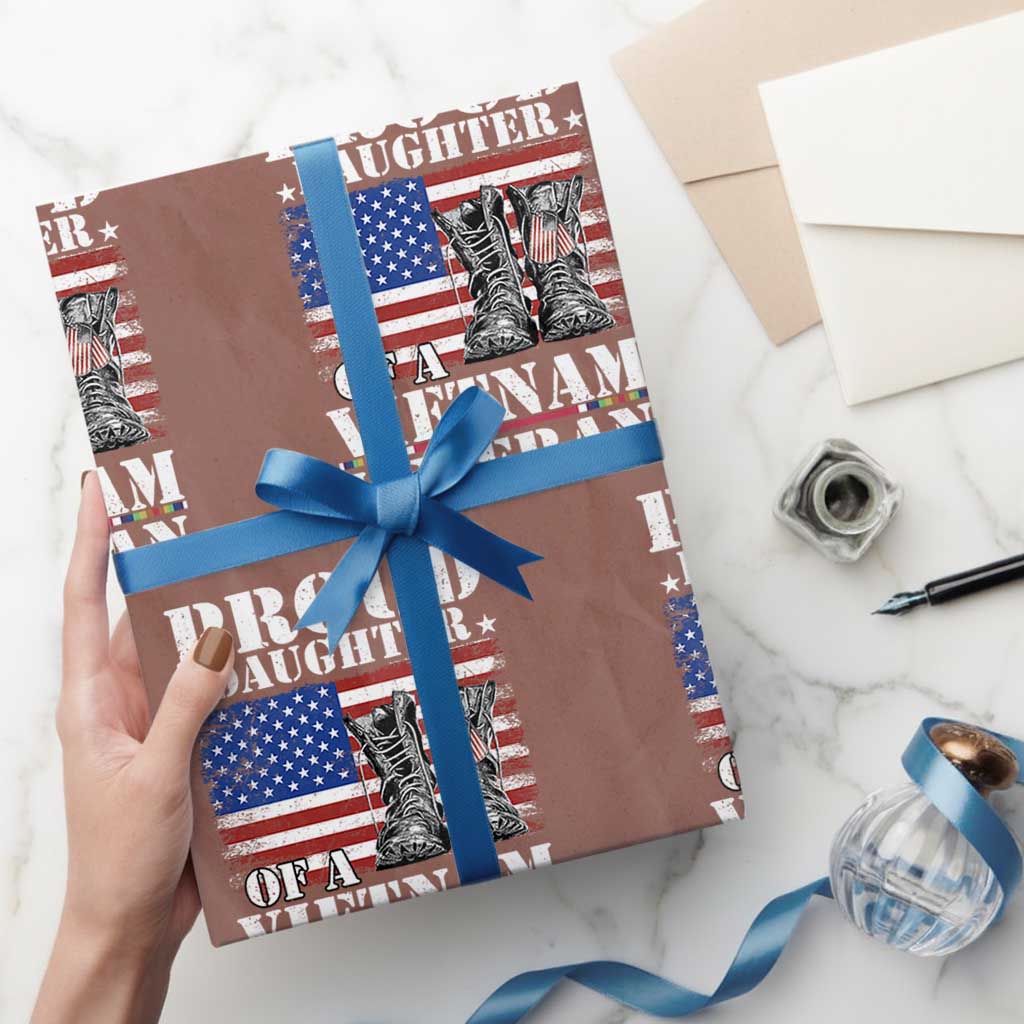 Proud Daughter Of A Vietnam Veteran Wrapping Paper Roll American Flag Army Boots TS11 Mocha Print Your Wear