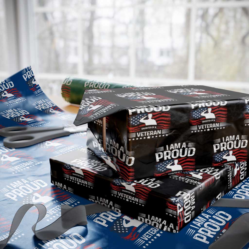 Proud Daughter Veteran Nothing Scares Wrapping Paper Roll Military Family Pride American Flag