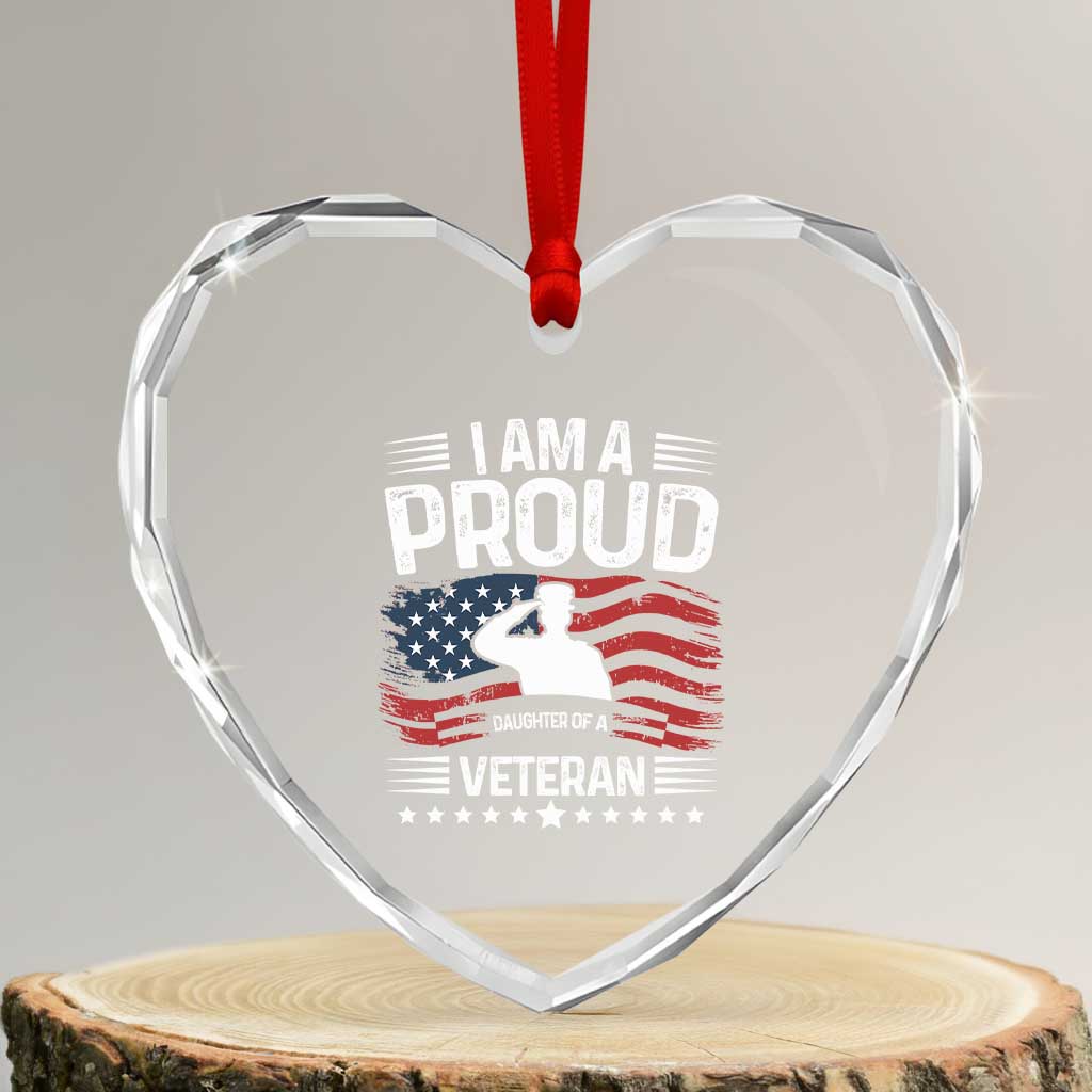 Proud Daughter Veteran Nothing Scares Heart Crystal Glass Ornament Military Family Pride American Flag