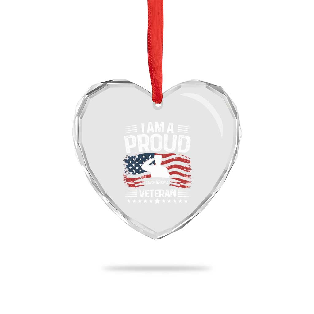 Proud Daughter Veteran Nothing Scares Heart Crystal Glass Ornament Military Family Pride American Flag