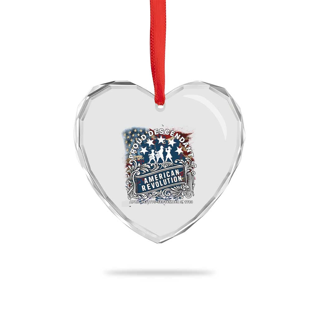 Proud Descendant American Revolution Heart Crystal Glass Ornament 1775 to 1783 Patriotic Heritage TS02 Print Your Wear