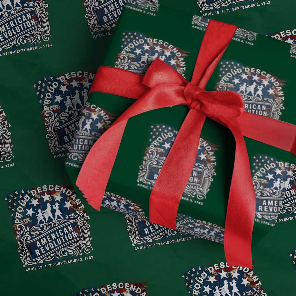 Proud Descendant American Revolution Wrapping Paper Roll 1775 to 1783 Patriotic Heritage TS02 Green Print Your Wear
