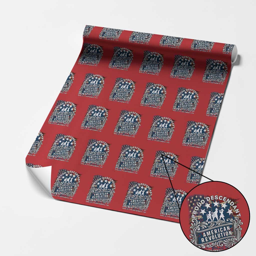 Proud Descendant American Revolution Wrapping Paper Roll 1775 to 1783 Patriotic Heritage TS02 Red Print Your Wear