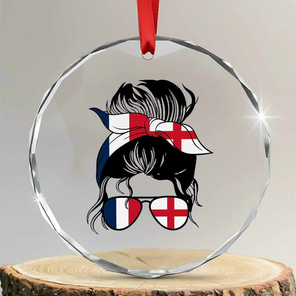 Proud France England Flag Messy Bun Bandana Sunglasses Graphic Crystal Glass Ornament French Anglo English Heritage Roots Woman TS02 Transparent Glass 3'' Circle Print Your Wear