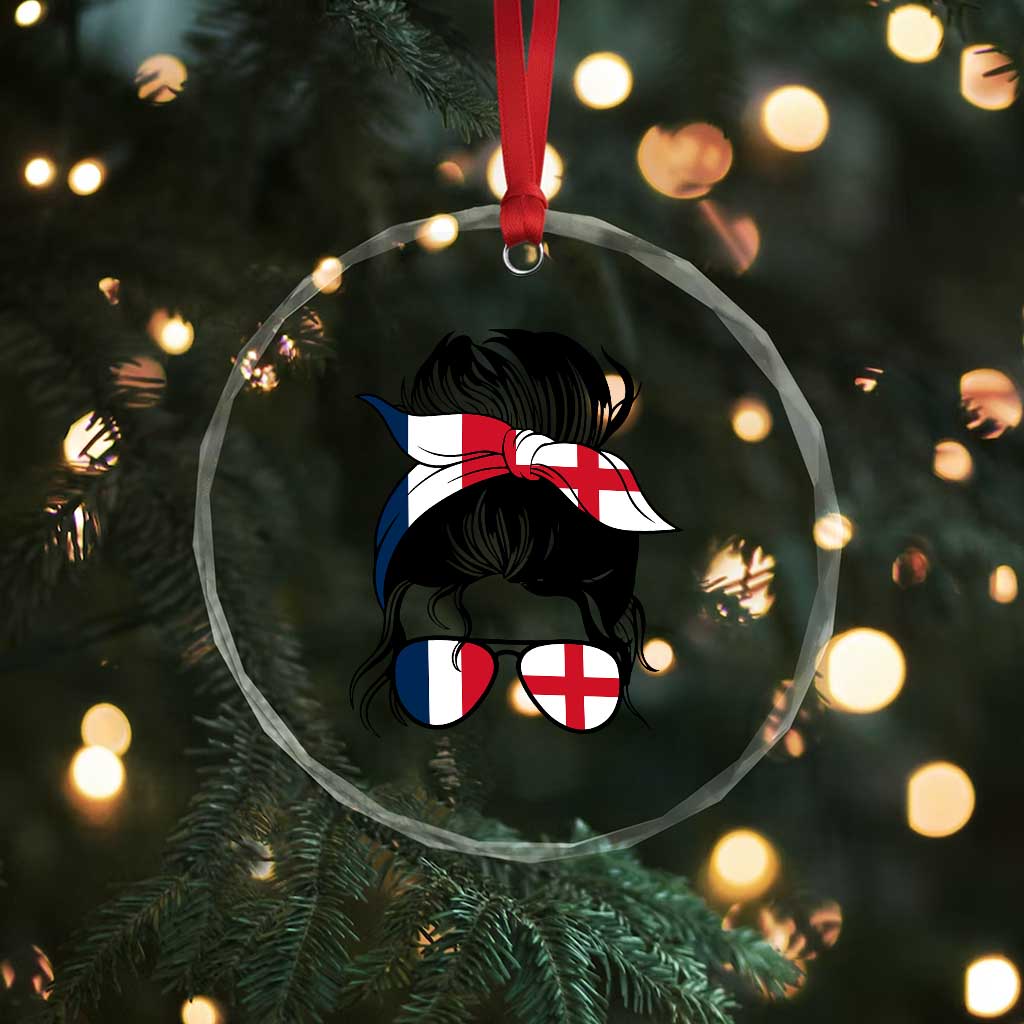 Proud France England Flag Messy Bun Bandana Sunglasses Graphic Crystal Glass Ornament French Anglo English Heritage Roots Woman TS02 Print Your Wear