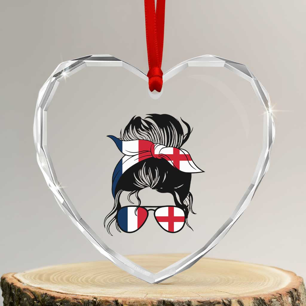 Proud France England Flag Messy Bun Bandana Sunglasses Graphic Heart Crystal Glass Ornament French Anglo English Heritage Roots Woman TS02 Transparent Glass 3'' Heart Print Your Wear