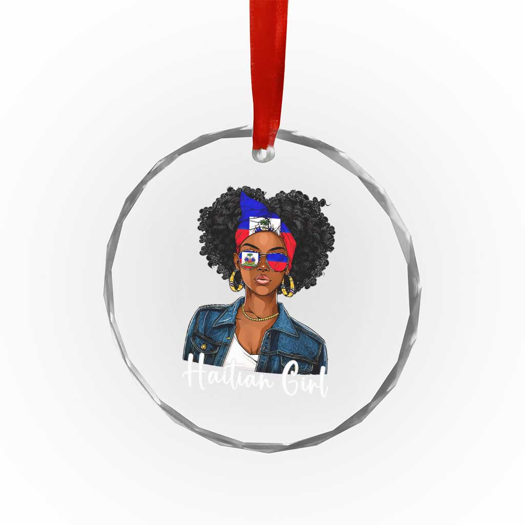 Proud Haitian Afro Girl in Denim Jacket Style Graphic Crystal Glass Ornament Haiti Heritage Pride TS02 Print Your Wear