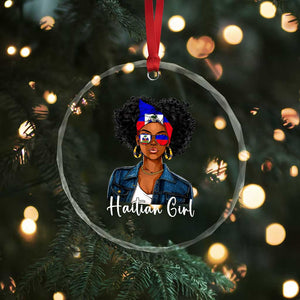 Proud Haitian Afro Girl in Denim Jacket Style Graphic Crystal Glass Ornament Haiti Heritage Pride TS02 Print Your Wear