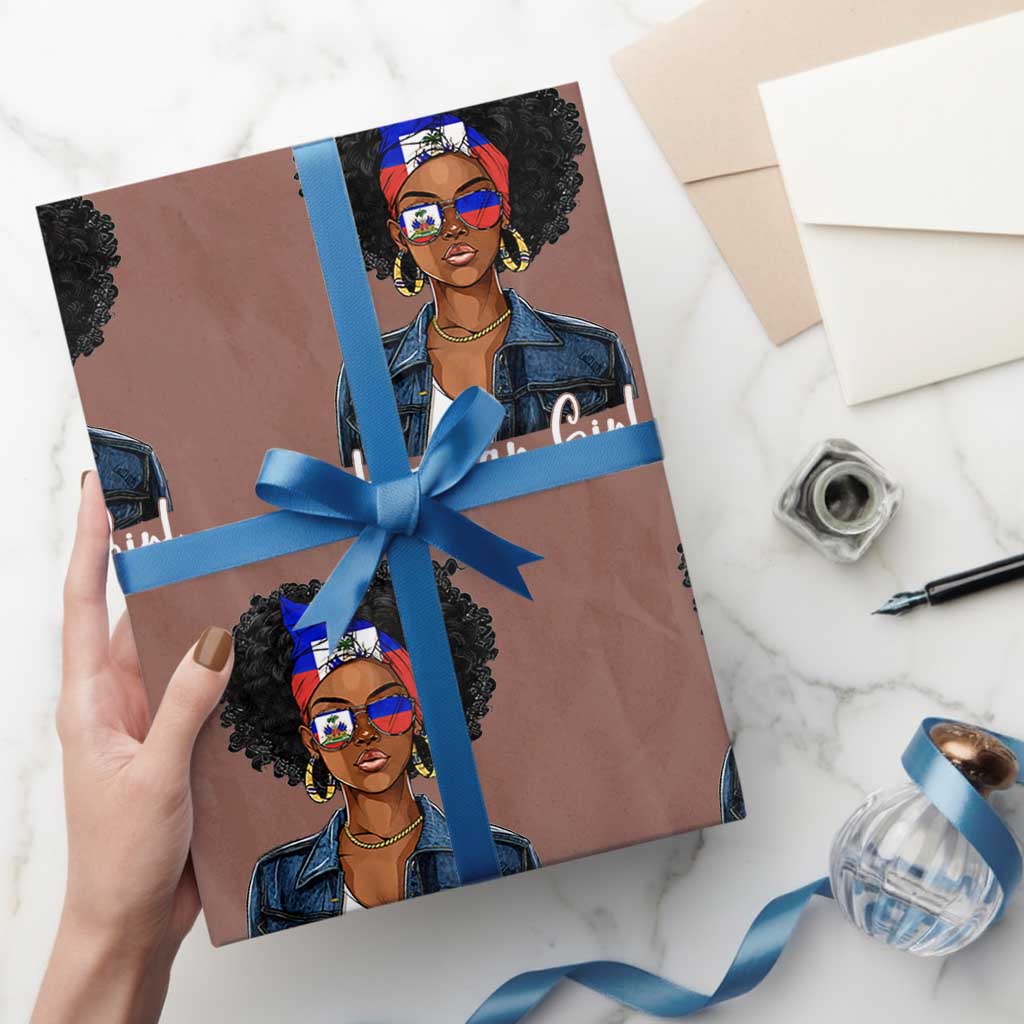 Proud Haitian Afro Girl in Denim Jacket Style Graphic Wrapping Paper Roll Haiti Heritage Pride TS02 Mocha Print Your Wear